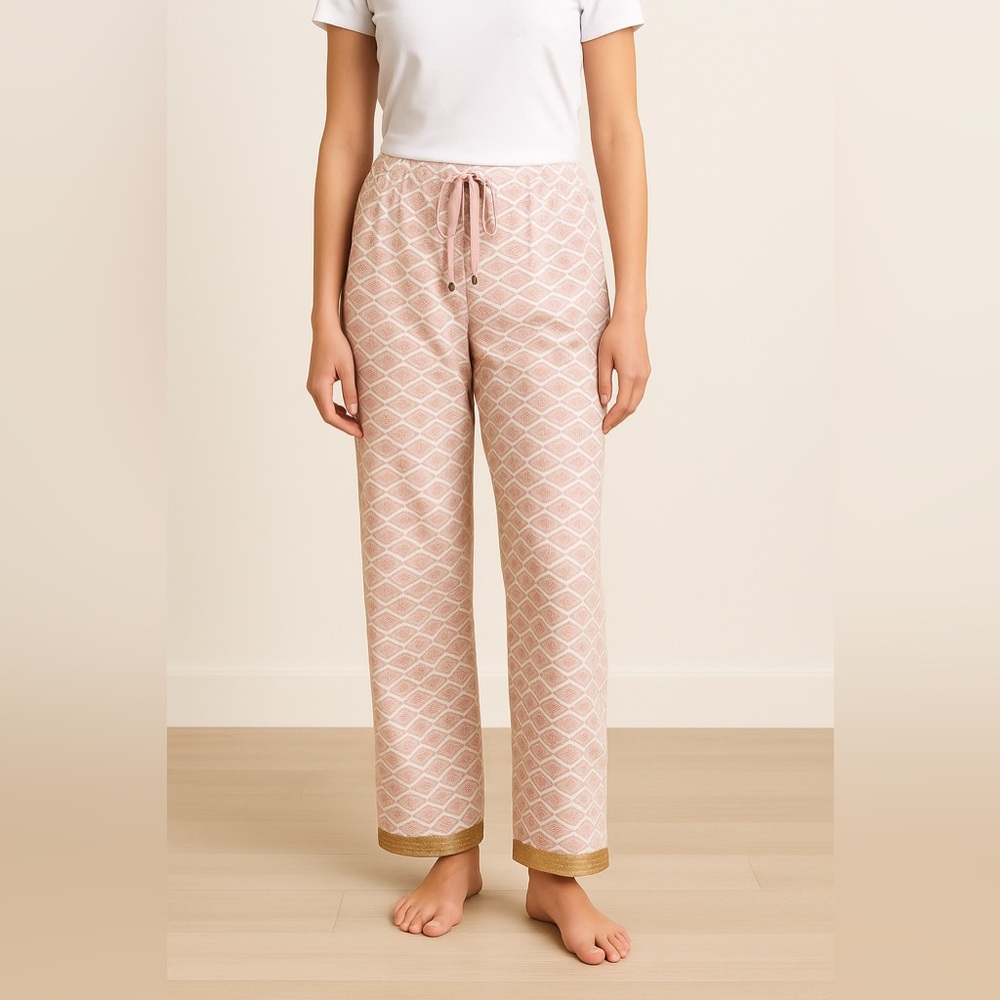 Guagoa Green Label Women's Pink/White Lounge Pants w Travel Pouch NWT L #1649